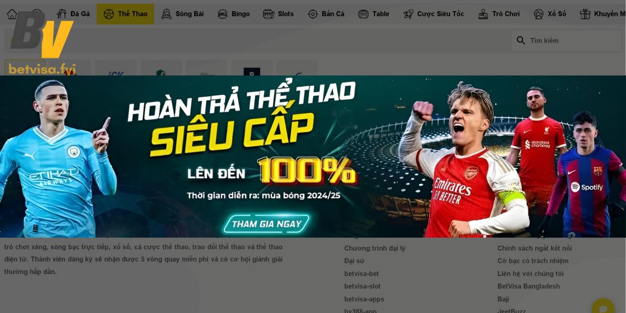 Ảnh chụp màn hình tính năng thể thao trên ứng dụng bongvip